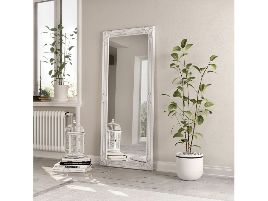 Large White Wooden Leaner Mirror