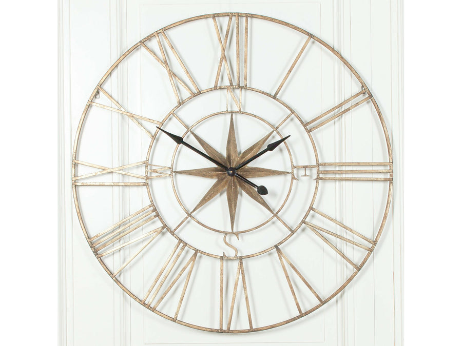 Extra Large 120cm Rustic Metal Compass Wall Clock