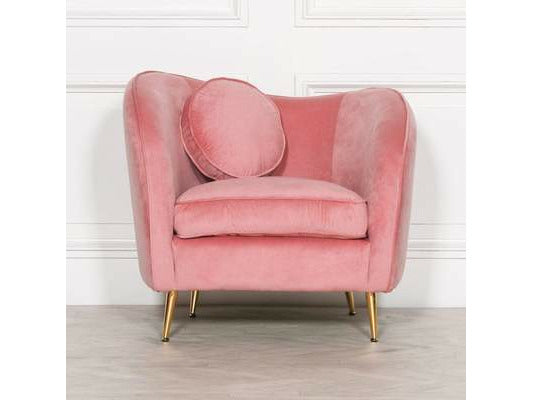 Pink Velvet Armchair With Cushion